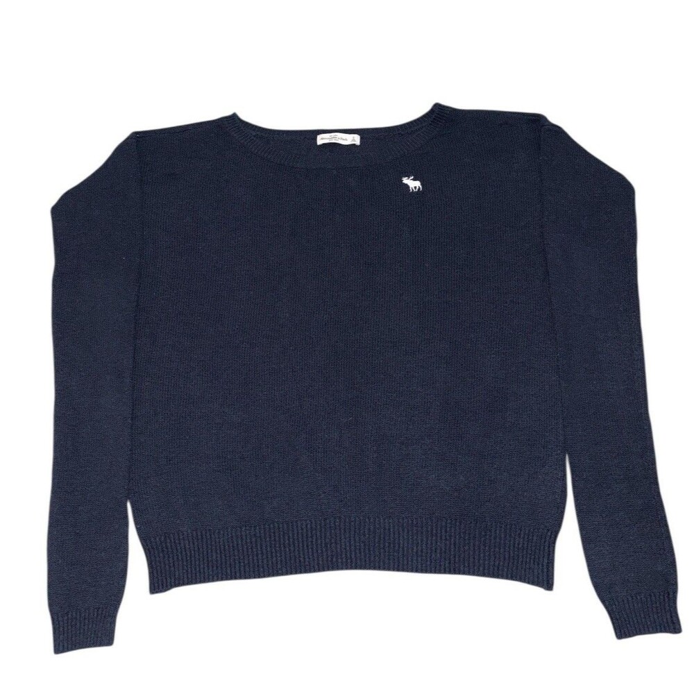 Abercrombie & Fitch Sweater Women's Small Navy Blue Y2K Round Neck Preppy